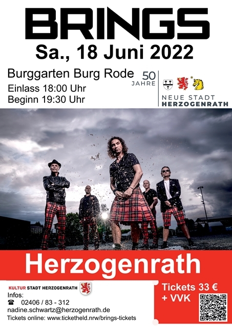 Das Foto zeigt das Plakat mit BRINGS im Burggarten am 18.06.22
