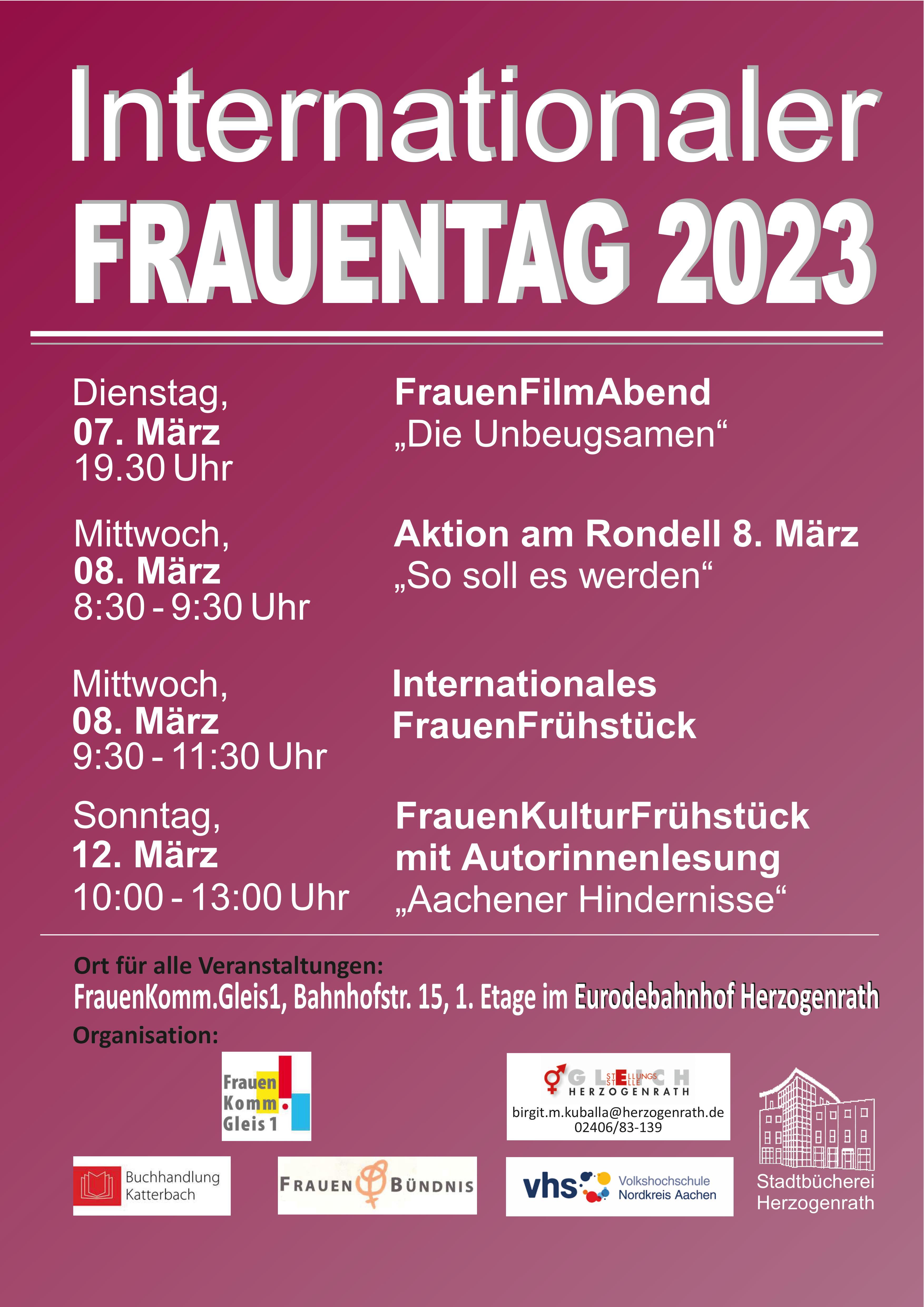 Das Plakat liefert einen Überblick über alle Aktionen des diesjährigen Frauentags in Herzogenrath