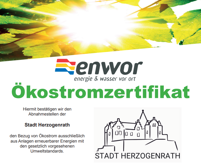 Ökostromzertifikat der enwor für Stadtverwaltung Herzogenrath