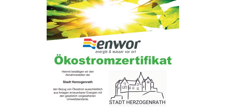 Ökostromzertifikat der enwor für Stadtverwaltung Herzogenrath