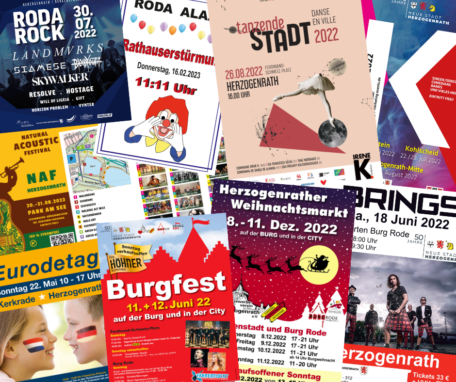 Collage aus Plakaten vergangener Kulturveranstaltungen