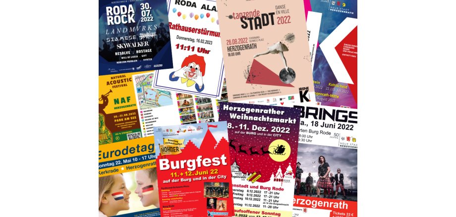 Collage aus Plakaten vergangener Kulturveranstaltungen