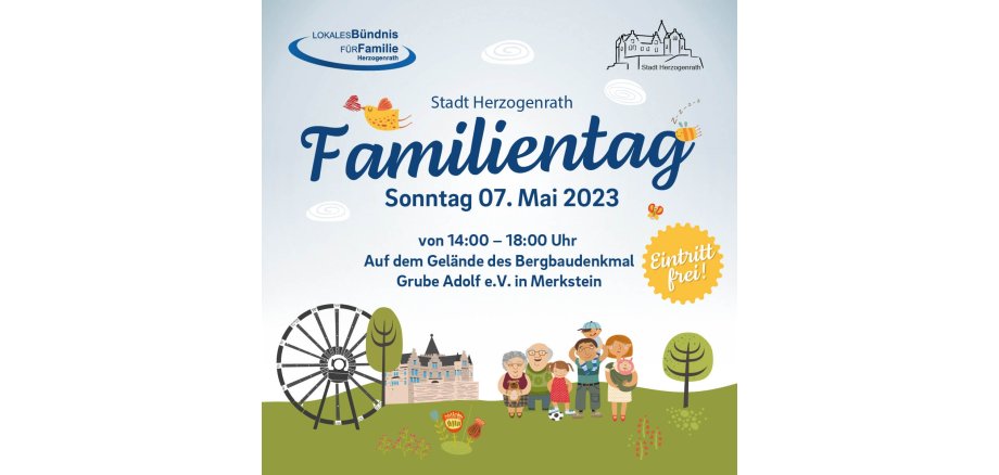 Flyer Familientag 7. Mai 2023 von 14 bis 18 Uhr - Grube Adolf - Eintritt frei