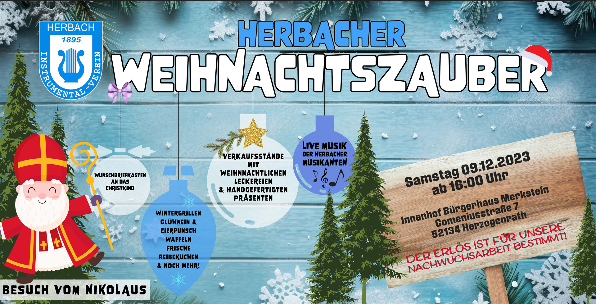 Plakat zum Weihnachtszauber-Konzert des Instrumental-Vereins Herbach