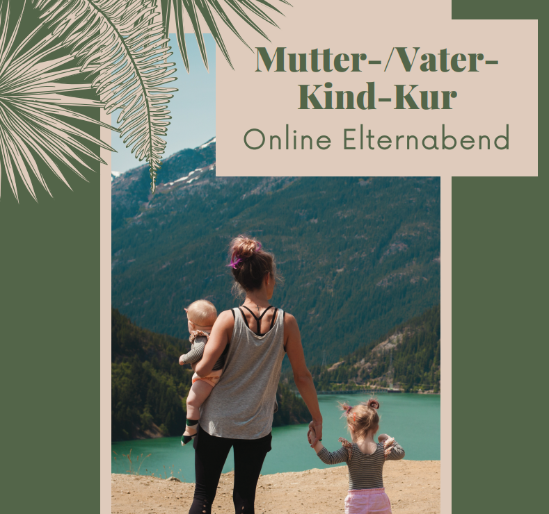 Abgebildet: Mutter und Tochter vor einer malerischen Landschaft mit Berg und See