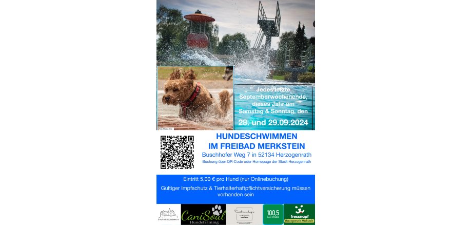 Plakatwerbung zum Hundeschwimmen 2024