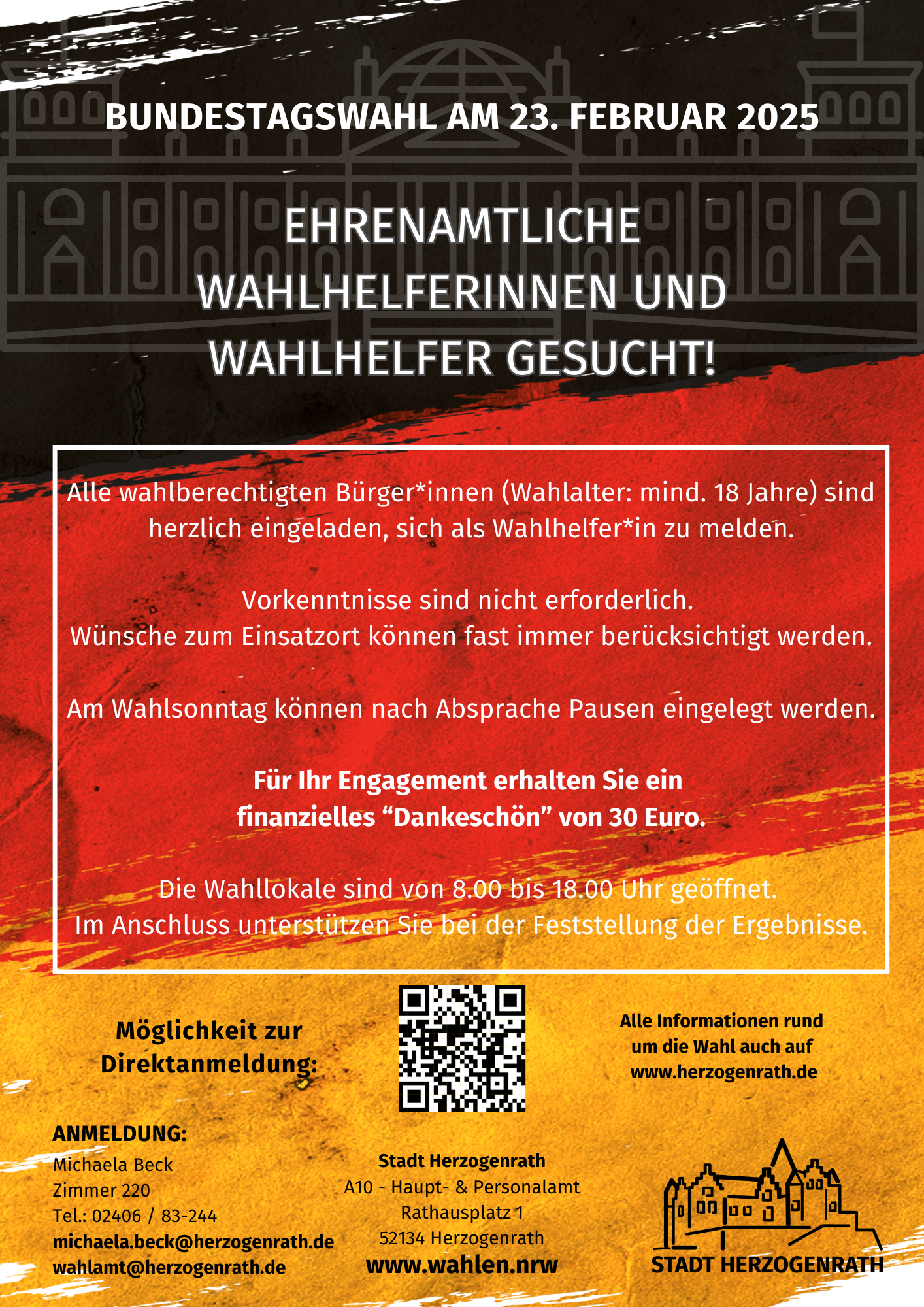 Plakat Aufruf Wahlhelfer Bundestagswahl 2025