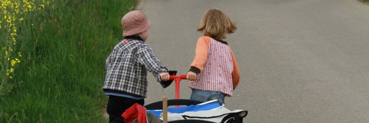 Bollerwagen mit zwei Kindern 