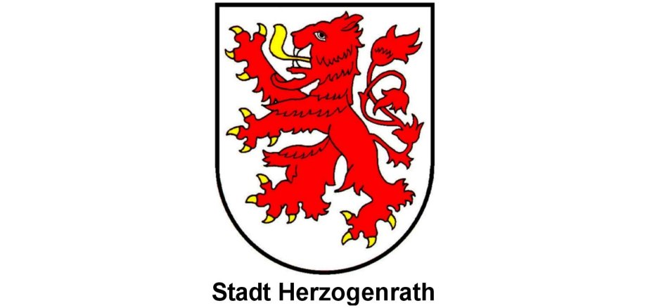 Die Grafik zeigt das Wappen der Stadt Herzogenrath, einen roten Löwen.