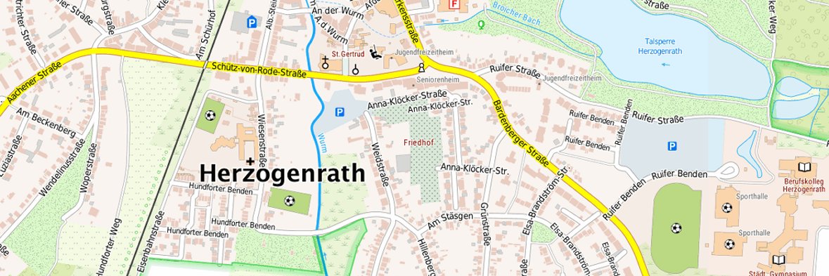 Die Grafik zeigt einen Kartenausschnitt der Stadt Herzogenrath