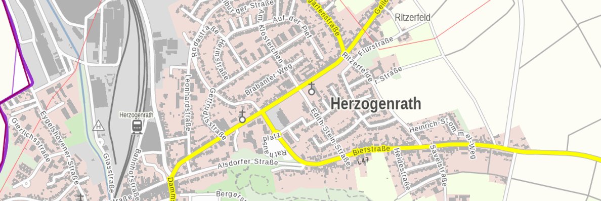 Das Bild zeigt einen Kartenausschnitt von Herzogenrath aus TIMonline