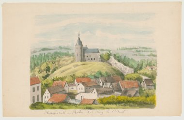 Burg Rode mit Ortskern, Ph. van Gulpen, ca. 1840, Quelle: Historisch Centrum Limburg / Collectie Van der Noordaa (cvdn 240)