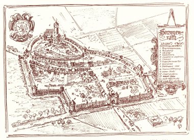 Illustration der Stadtmauer Herzogenrath, Quelle: Illustration von Heinz Spaltenstein, Repro: Wolfgang Sevenich