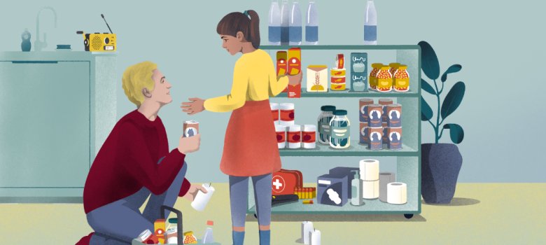 BBK_Ratgeber_Sharepic-Bevorratung_1080x1440, Zeichnung mit Lebensmittelvorratsschrank